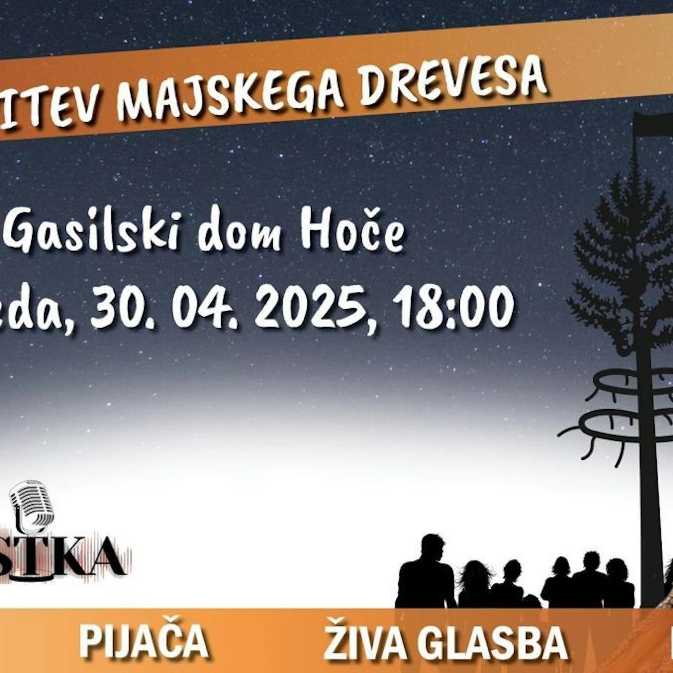 Tradicionalna postavitev majskega drevesa in kresovanje v Hočah 2025